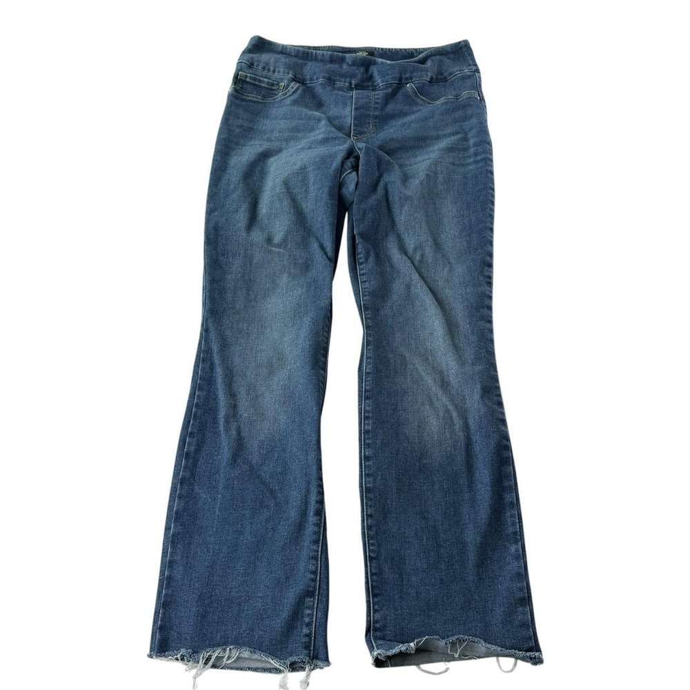 Lee Sculpting Slim Leg Mid Rise Jeans Womens 10 Tall Blue Stretch Raw Hem Denim